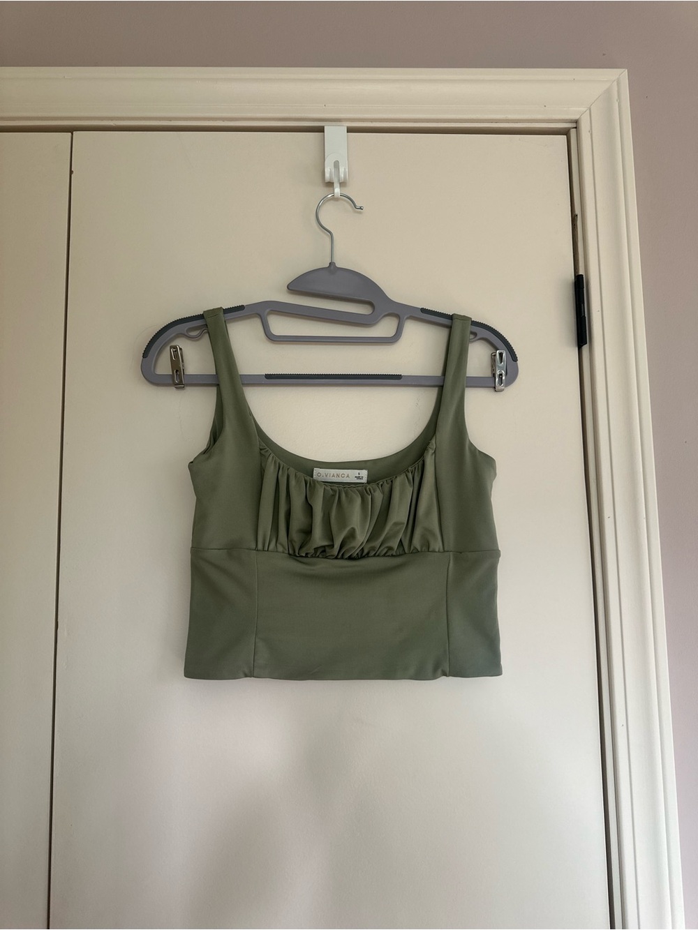 Olive Green Cropped Tank Top with Ruched Bust